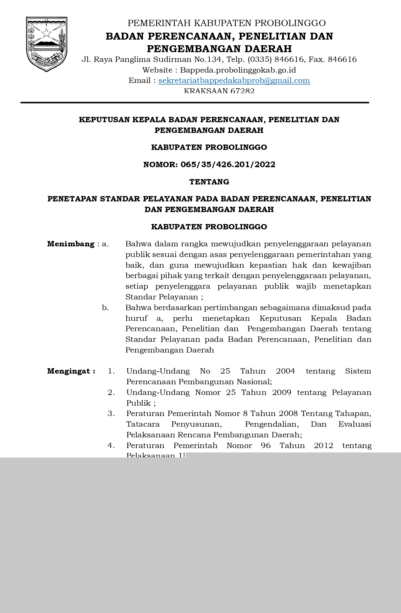 STANDART PELAYANAN BAPELITBANGDA